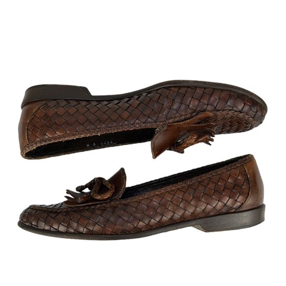 BRAGANO by COLE HAAN Vintage Woven Leather Tassel Penny Loafers Made in ITALY - Picture 8 of 14